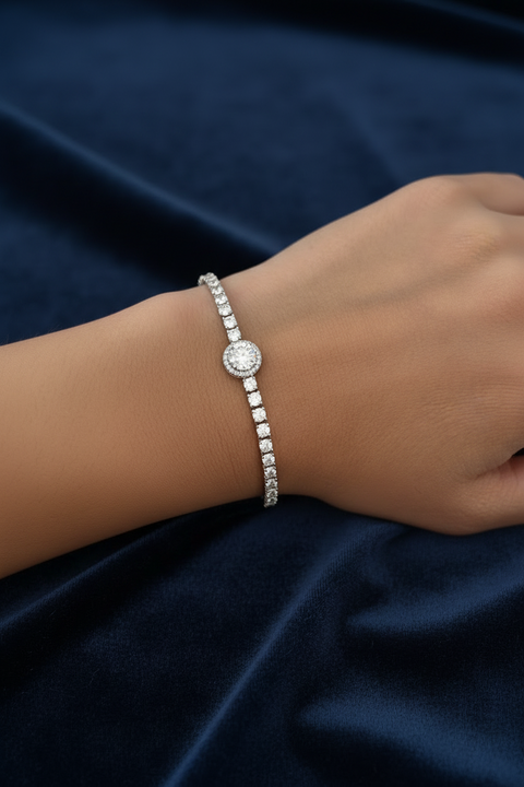 Moissanit Tennis Armband mit rundem Hauptstein (Center Round Cut)