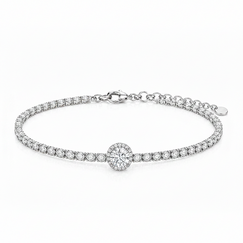 Moissanit Tennis Armband mit rundem Hauptstein (Center Round Cut)